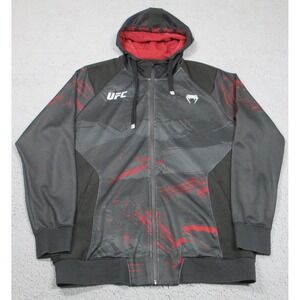 UFC Venum Jacket Mens XL Gray Red Full Zip Hoodie MMA Fight Walkout Sweatshirt